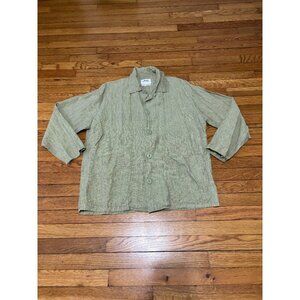 Flax by Jeanne Engelhart Womens Button Down Shirt Small Green Linen Oversized